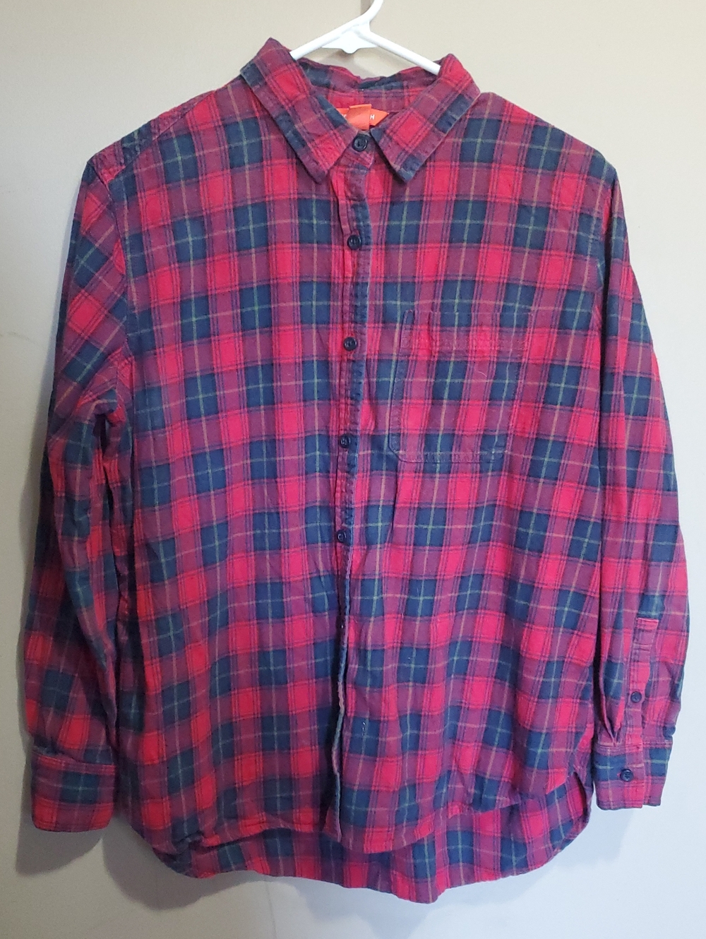 Men's Red & Blue Plaid Button-Up Shirt Size Medium